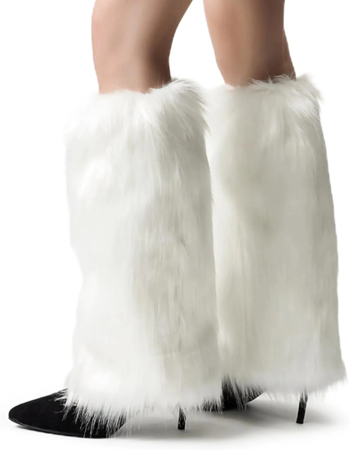 Peecabe Winter Women Faux Fur Fluffy Leg Warmers Fuzzy Long Boot Covers Furry For Christmas