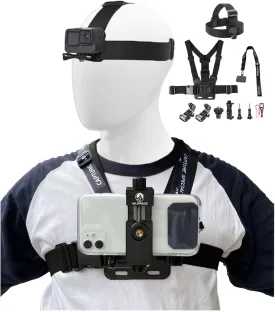Phone Chest Mount Head Strap Accessories - Vlogging Kit for iPhone, POV Phone Holder Compatible With iPhone 16 Pro Max Plus 15 14 - Hands Free Body Camera Mount for Immersive Fishing Video Recording