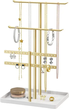pickpiff Jewelry Stand Holder Organizer: 14.5" Sturdy Hanger for 80 Pcs Jewelry, Gift for Women, Gold Jewlery Tower for Necklace, Earring, Bracelet