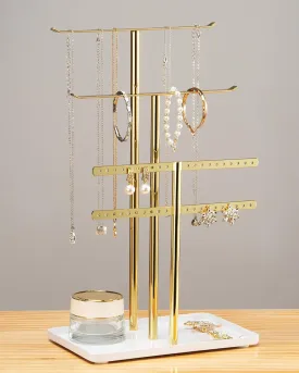 pickpiff Jewelry Stand Organizer Necklace Holder- 14.5" Sturdy Earring and Bracelet Display Hanger, Luxurious Gold, Aesthetic Room Decor
