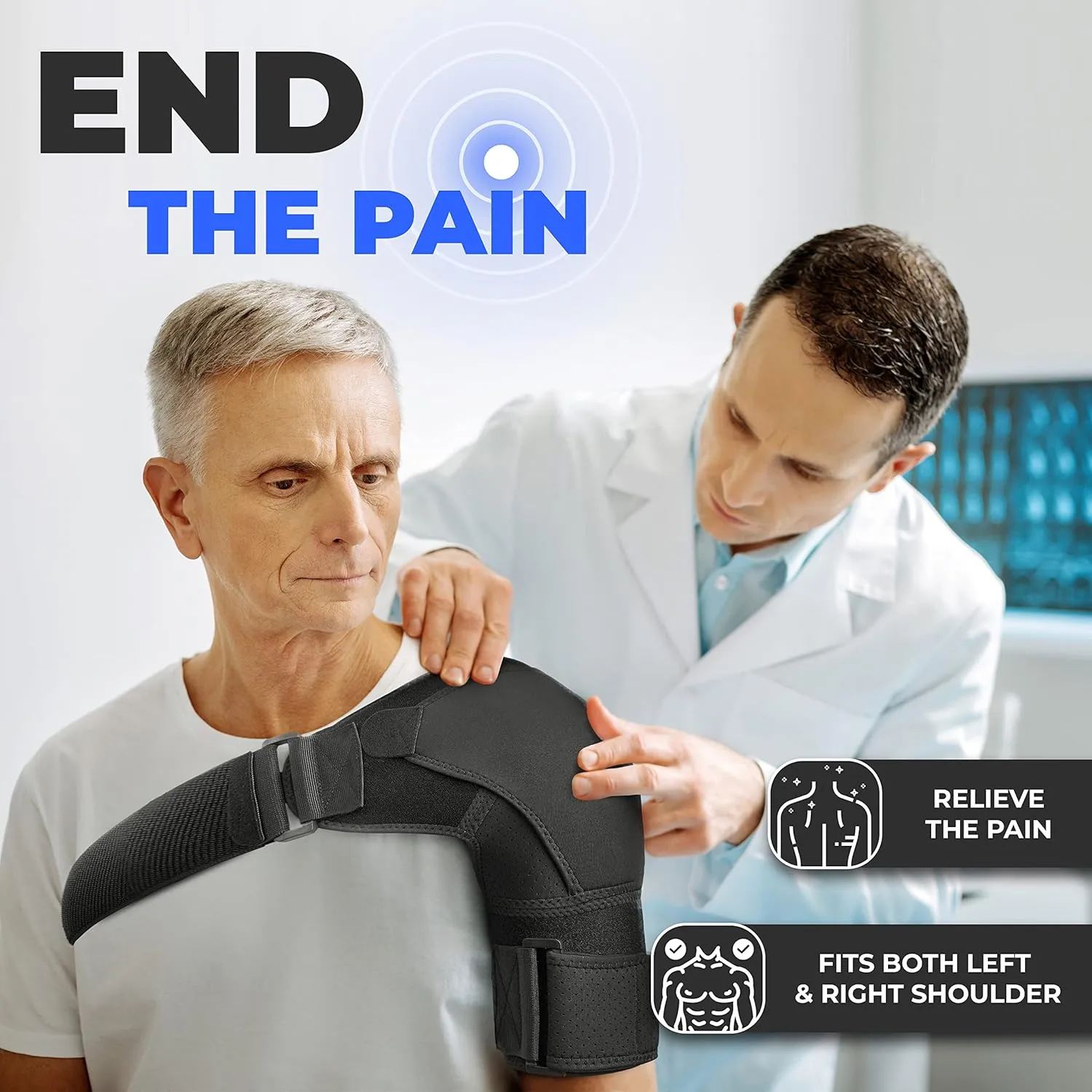 POAGL Shoulder Brace for Men Both Left and Right Arm | Pain Relief Torn Rotator Cuff Compression Support Sleeve Dislocation Stability Immobilizer Stabilizer Bursitis Injury (Black, Large)
