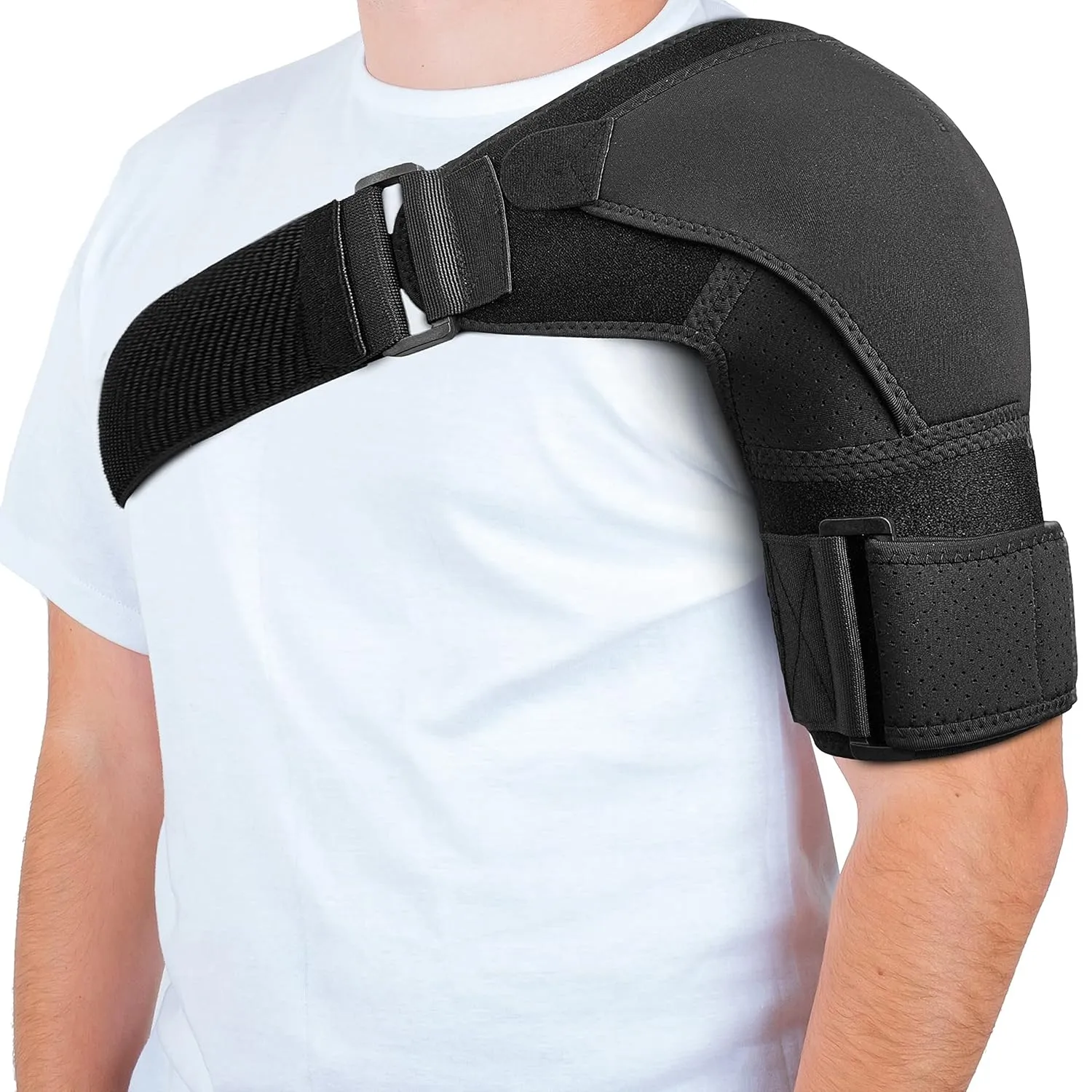 POAGL Shoulder Brace for Men Both Left and Right Arm | Pain Relief Torn Rotator Cuff Compression Support Sleeve Dislocation Stability Immobilizer Stabilizer Bursitis Injury (Black, Large)
