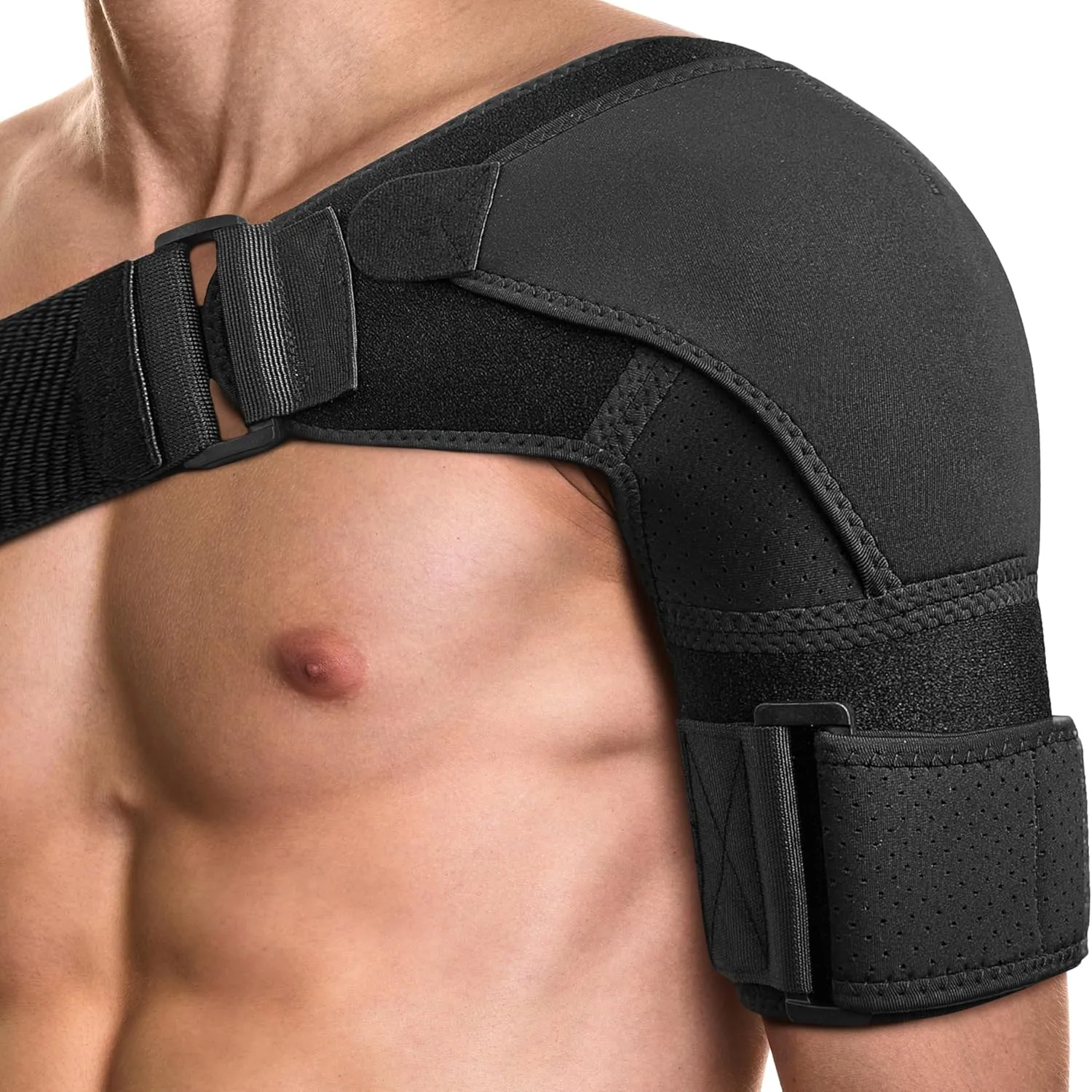 POAGL Shoulder Brace for Men Both Left and Right Arm | Pain Relief Torn Rotator Cuff Compression Support Sleeve Dislocation Stability Immobilizer Stabilizer Bursitis Injury (Black, Large)