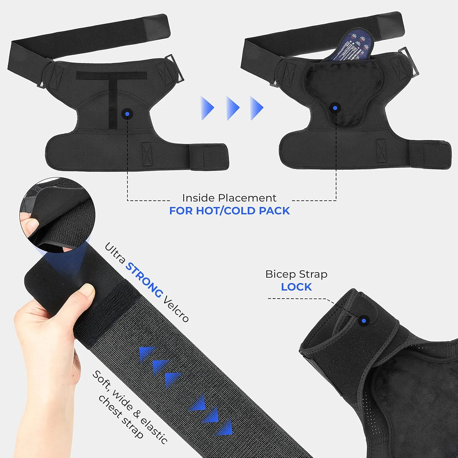 POAGL Shoulder Brace for Men Both Left and Right Arm | Pain Relief Torn Rotator Cuff Compression Support Sleeve Dislocation Stability Immobilizer Stabilizer Bursitis Injury (Black, Large)