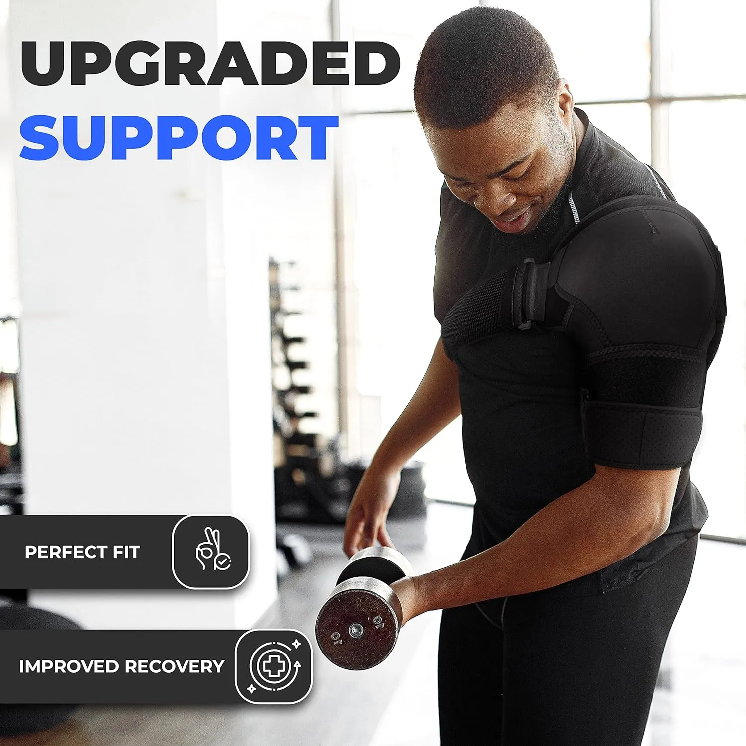 POAGL Shoulder Brace for Men Both Left and Right Arm | Pain Relief Torn Rotator Cuff Compression Support Sleeve Dislocation Stability Immobilizer Stabilizer Bursitis Injury (Black, Large)