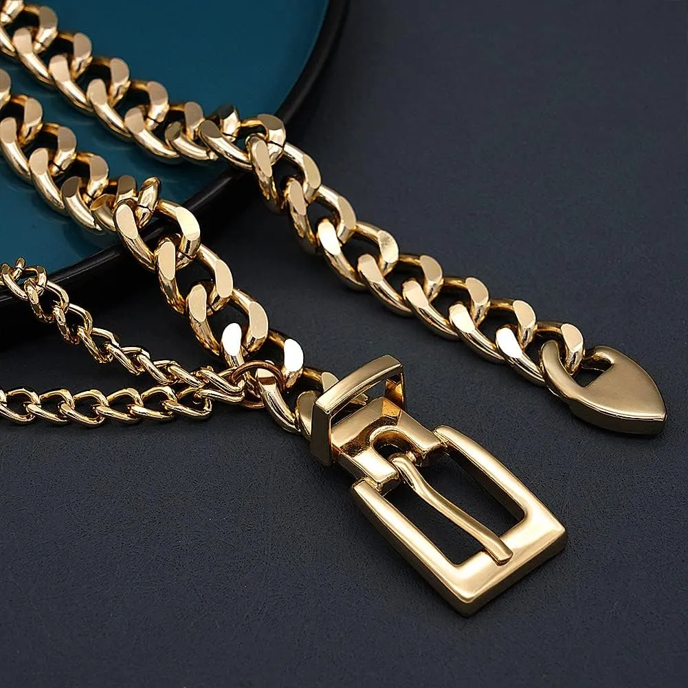 Punk Rock Metal Chunky Waist Chain Belt Buckle Type Jewelry Belly Chain for Women