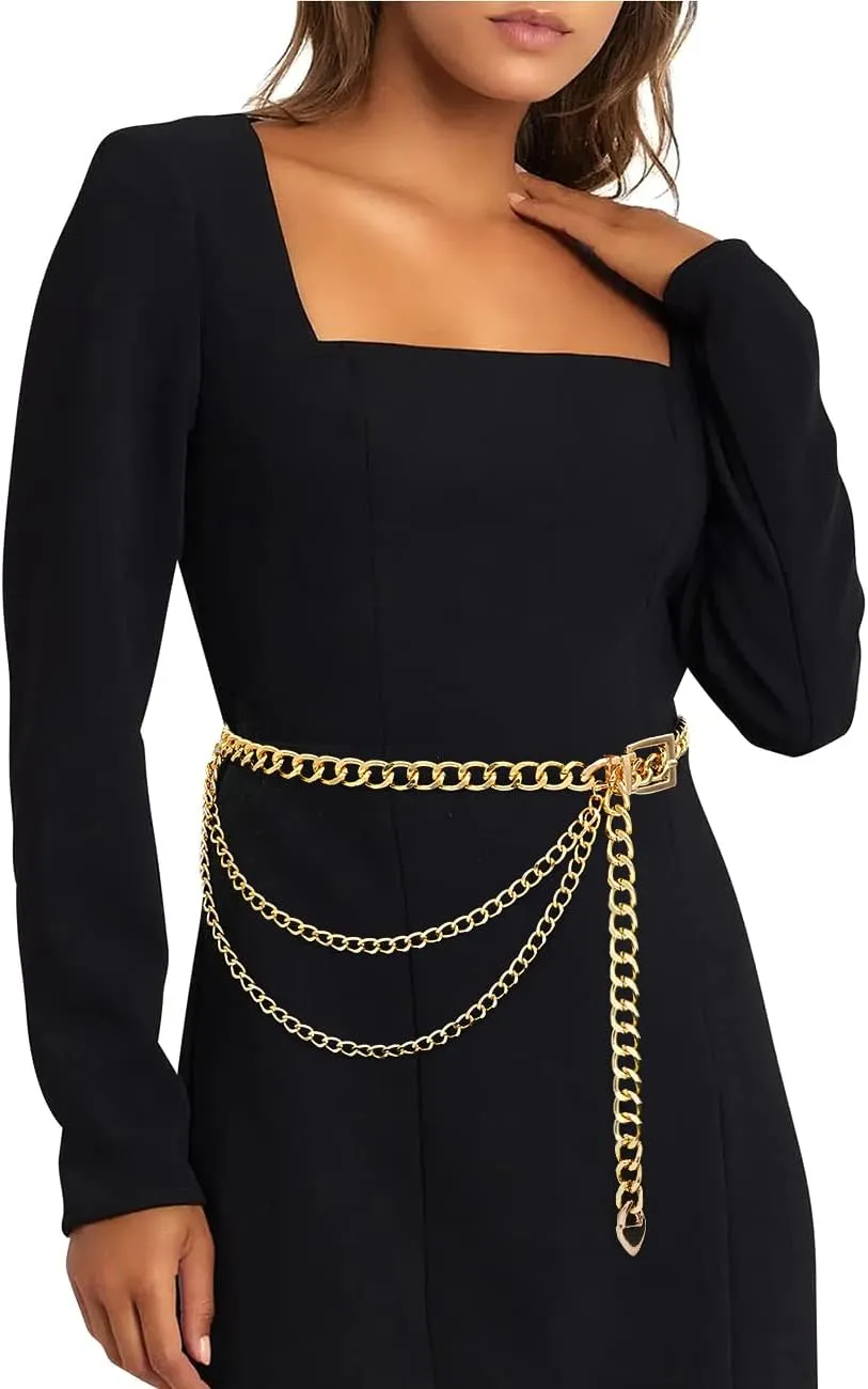 Punk Rock Metal Chunky Waist Chain Belt Buckle Type Jewelry Belly Chain for Women