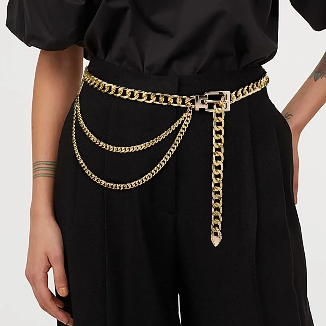 Punk Rock Metal Chunky Waist Chain Belt Buckle Type Jewelry Belly Chain for Women