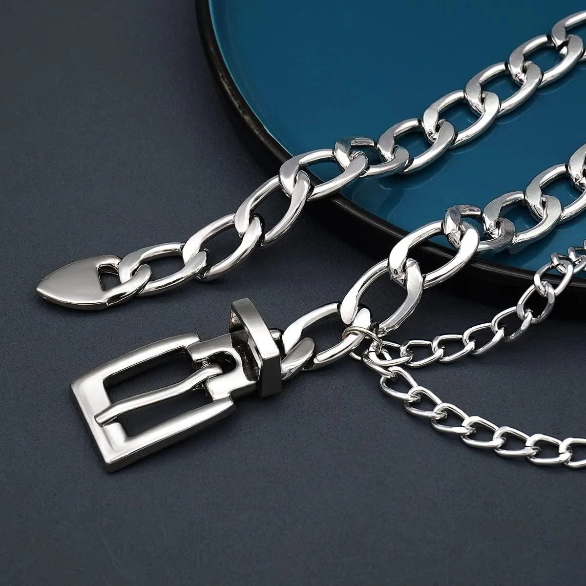 Punk Rock Metal Chunky Waist Chain Belt Buckle Type Jewelry Belly Chain for Women