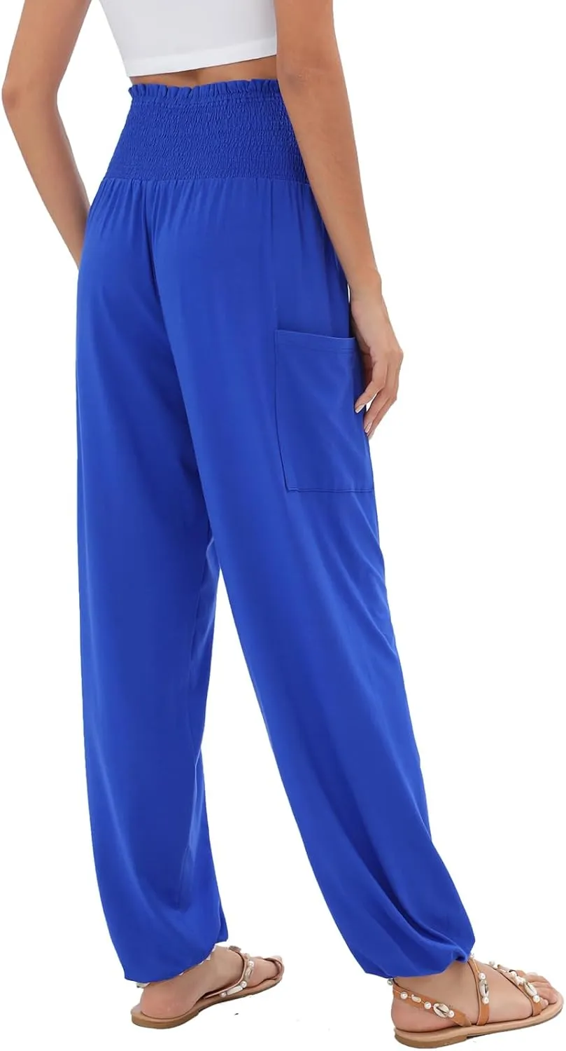 QIANXIZHAN Women's Harem Pants, High Waist Yoga Boho Trousers with Pockets