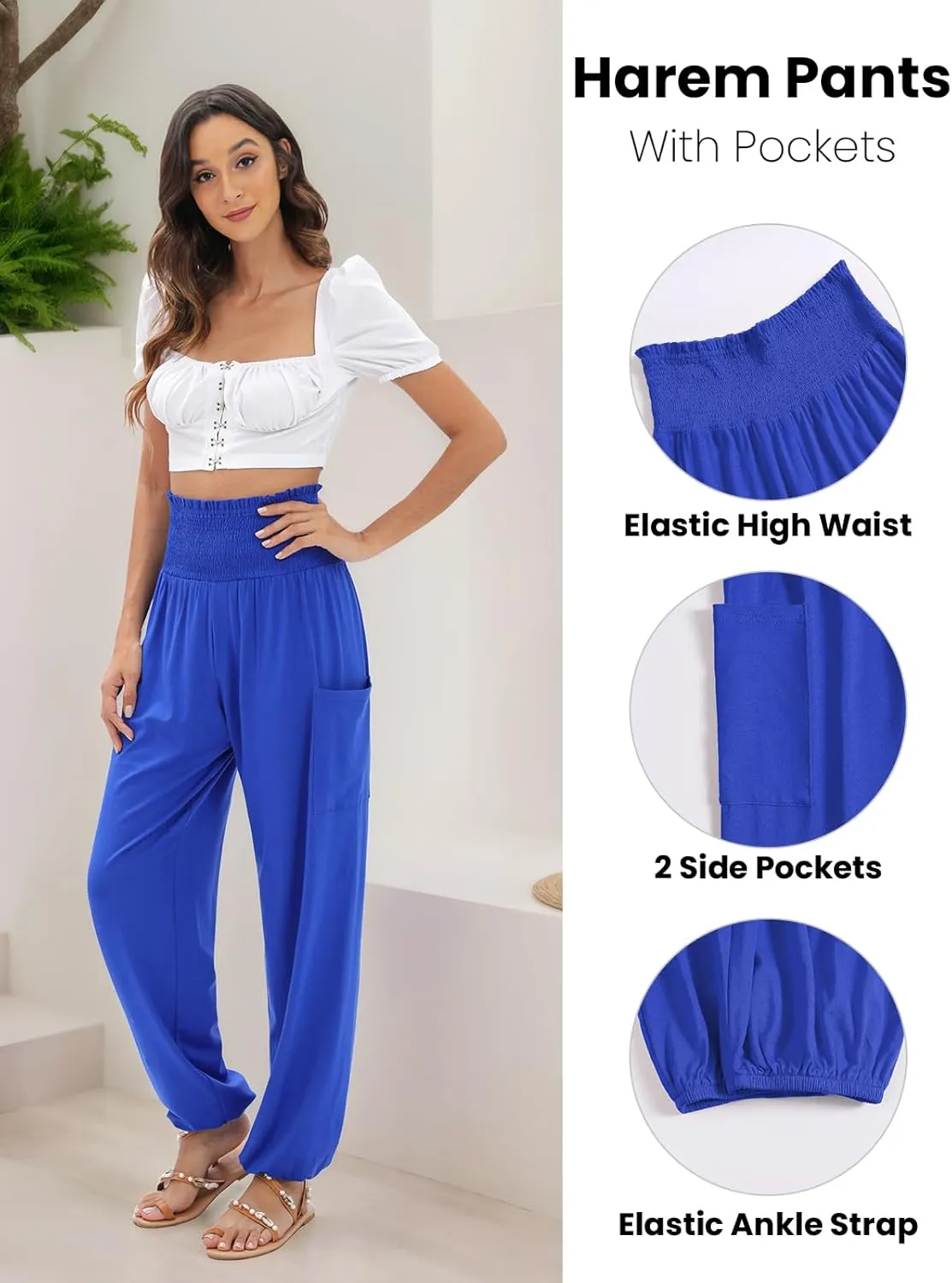 QIANXIZHAN Women's Harem Pants, High Waist Yoga Boho Trousers with Pockets