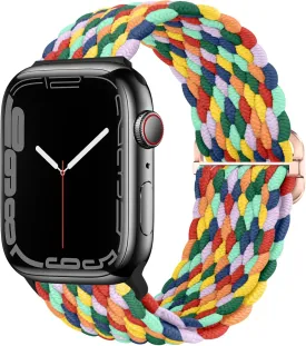 Qimela Stretchy Solo Loop Compatible with Apple Watch Band 49mm 46mm 45mm 44mm 42mm 41mm 40m 38mm for Women Men,Sport Breathable Nylon Braided Wristband for iWatch Series 10 9 8 7 6 SE 5 4 3 Ultra 2 1