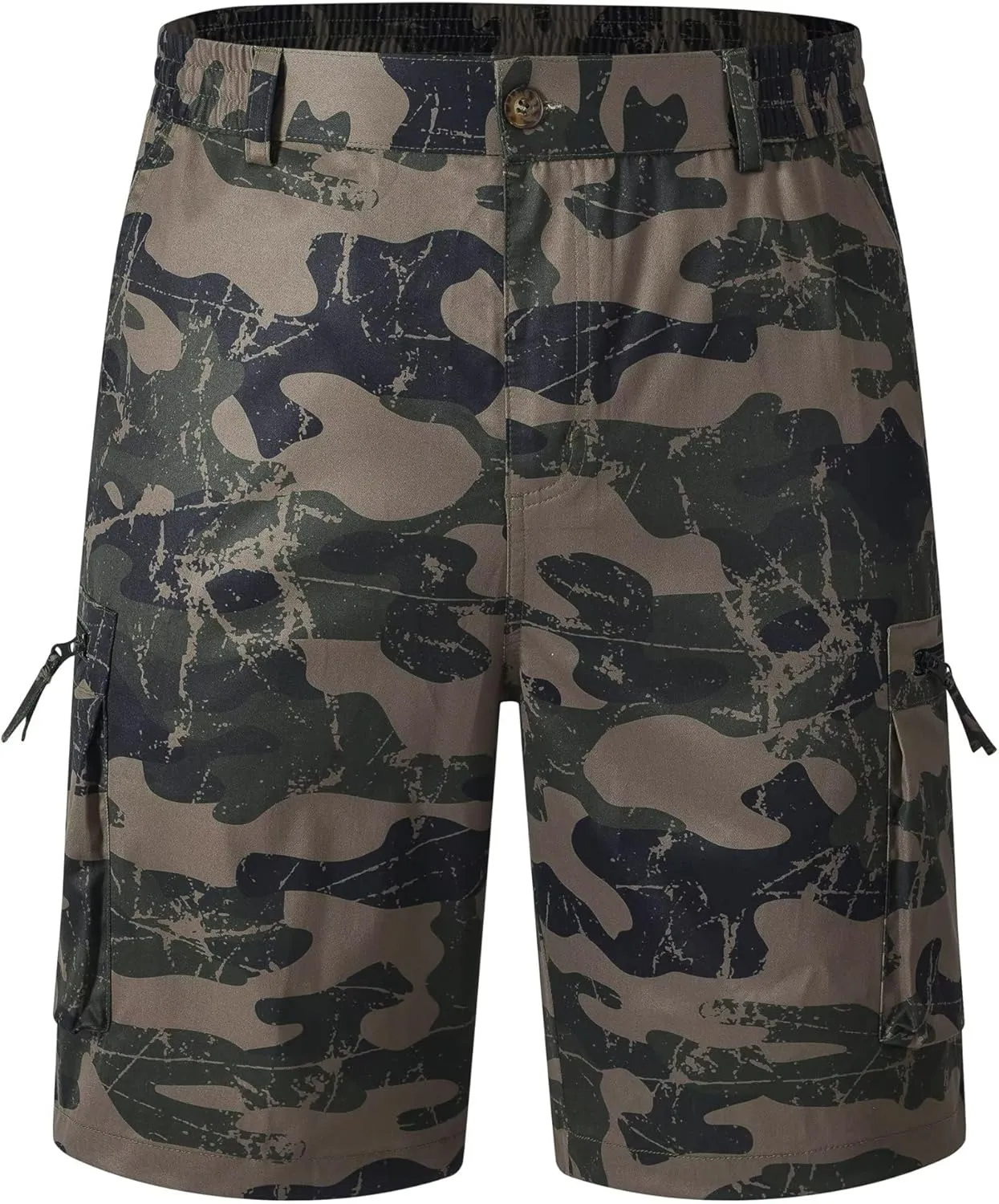 QPNGRP Men's 9" Inseam Stretch Waist Zipper Cargo Shorts with 6 Pockets