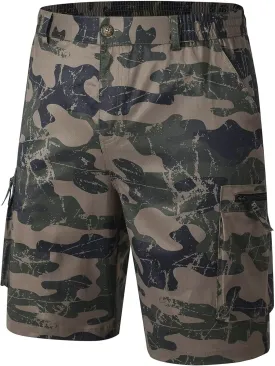 QPNGRP Men's 9" Inseam Stretch Waist Zipper Cargo Shorts with 6 Pockets