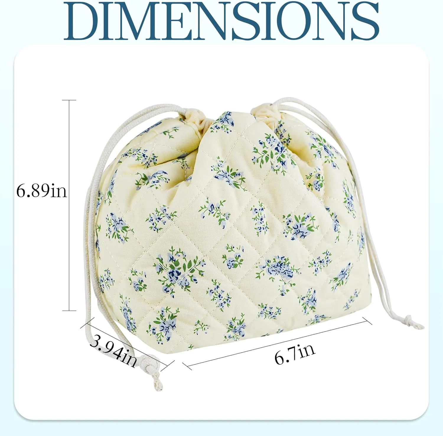 Quilted Makeup Bag for Women, Coquette Aesthetic Cosmetic Bag, Cute Travel Toiletry Bag, Cotton Drawstring Pouch for Women and Girls