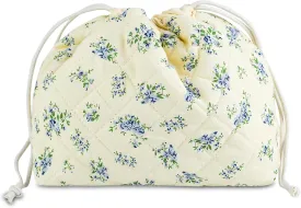 Quilted Makeup Bag for Women, Coquette Aesthetic Cosmetic Bag, Cute Travel Toiletry Bag, Cotton Drawstring Pouch for Women and Girls