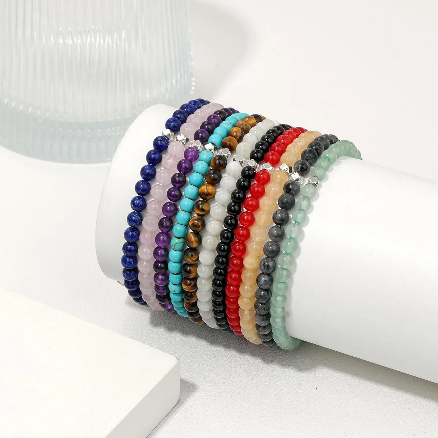 Raicegs 4 6 8MM Beaded Bracelets Healing Crystal Bracelet for Women Men Natural Stone Handmade Stretch Bracelet Reiki Spiritual Jewelry
