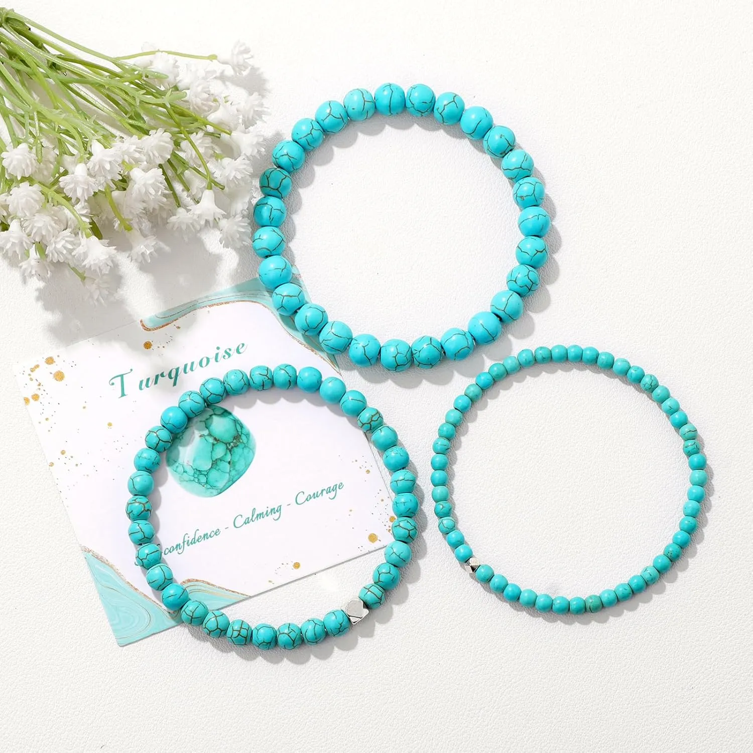 Raicegs 4 6 8MM Beaded Bracelets Healing Crystal Bracelet for Women Men Natural Stone Handmade Stretch Bracelet Reiki Spiritual Jewelry