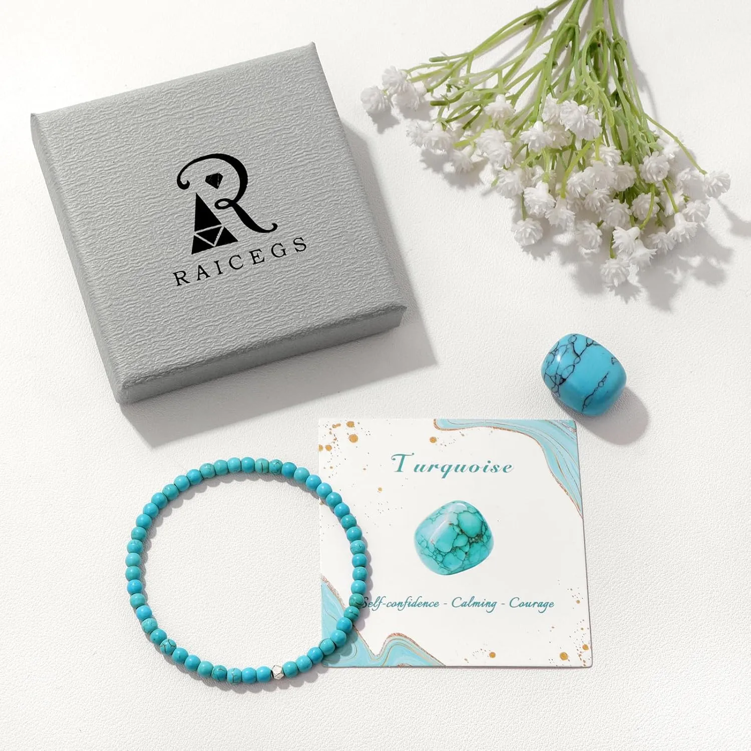 Raicegs 4 6 8MM Beaded Bracelets Healing Crystal Bracelet for Women Men Natural Stone Handmade Stretch Bracelet Reiki Spiritual Jewelry