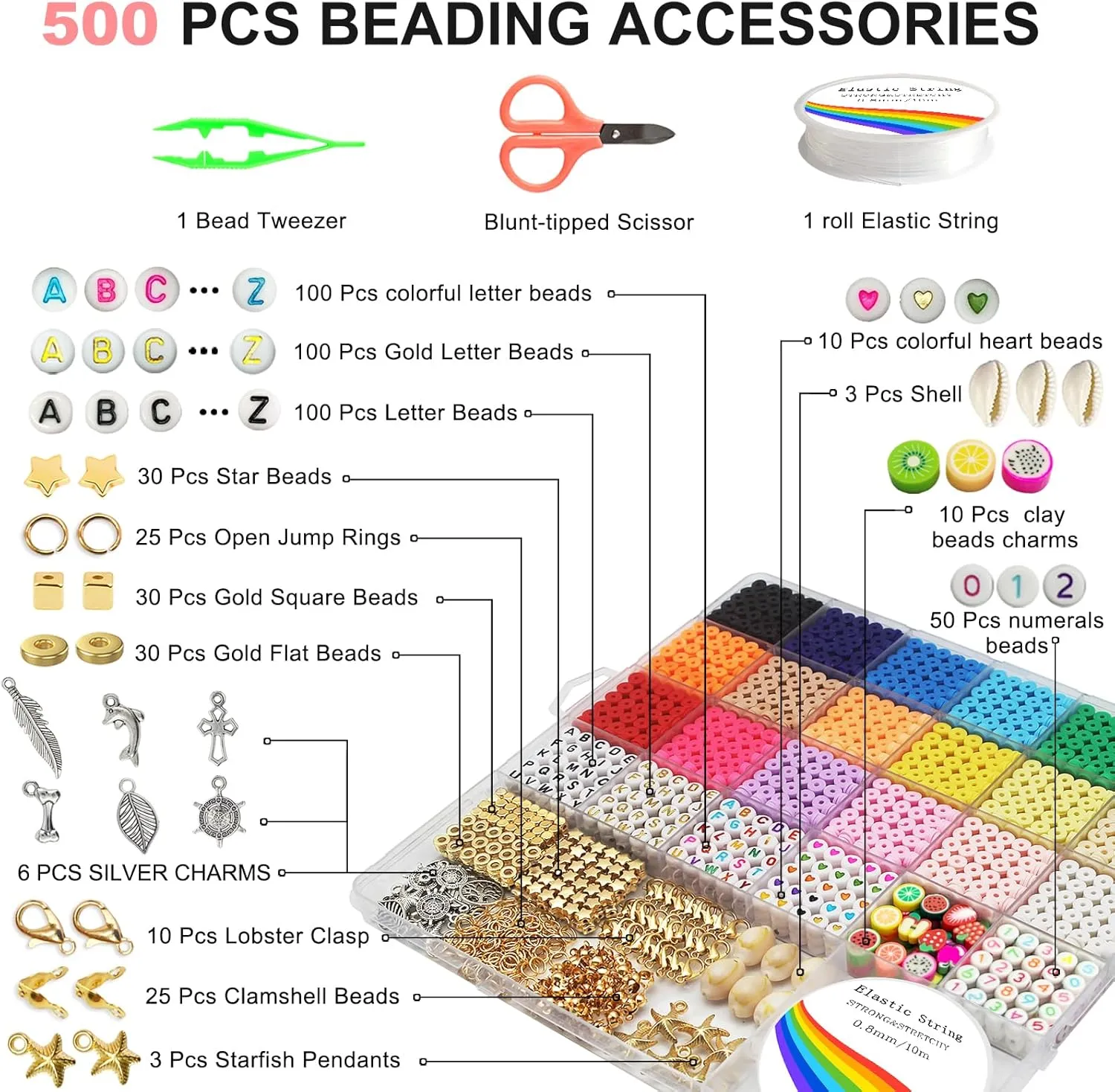 Redtwo 5100 Clay Beads Bracelet Making Kit, Flat Preppy Beads for Friendship Jewelry Making,Polymer Heishi Beads with Charms Gifts for Teen Girls Crafts for Girls Ages 8-12