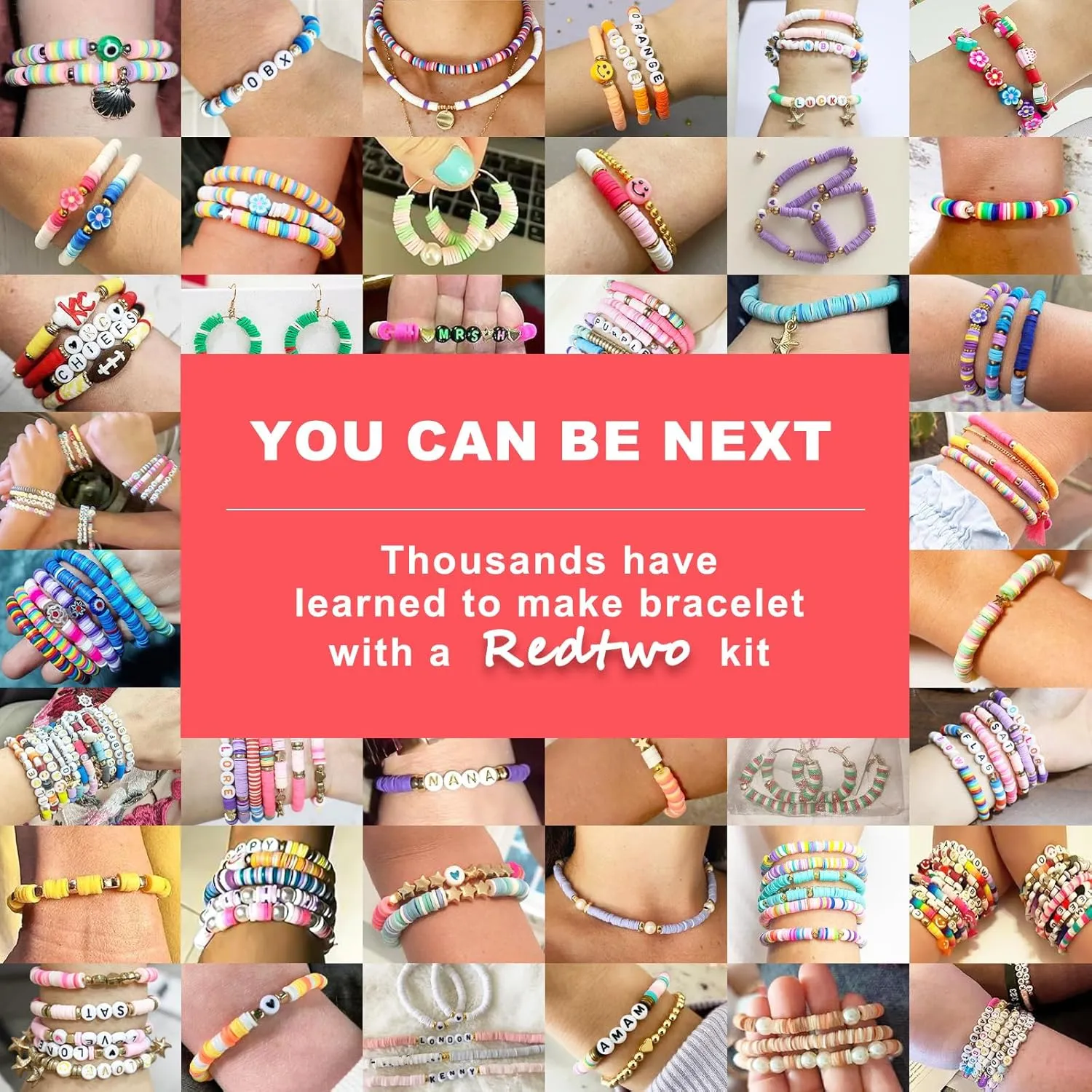 Redtwo 5100 Clay Beads Bracelet Making Kit, Flat Preppy Beads for Friendship Jewelry Making,Polymer Heishi Beads with Charms Gifts for Teen Girls Crafts for Girls Ages 8-12