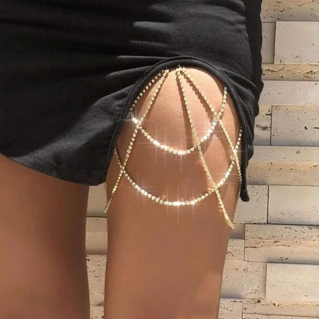 REETAN Leg Jewelry Thigh Rhinstone Body Chain for Women