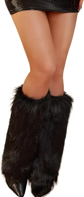 RSLOVE Women's Fuzzy Leg Warmers Winter Fur Fluffy Leg Warmers Soft Boot Cuffs Covers Halloween Santa Costume