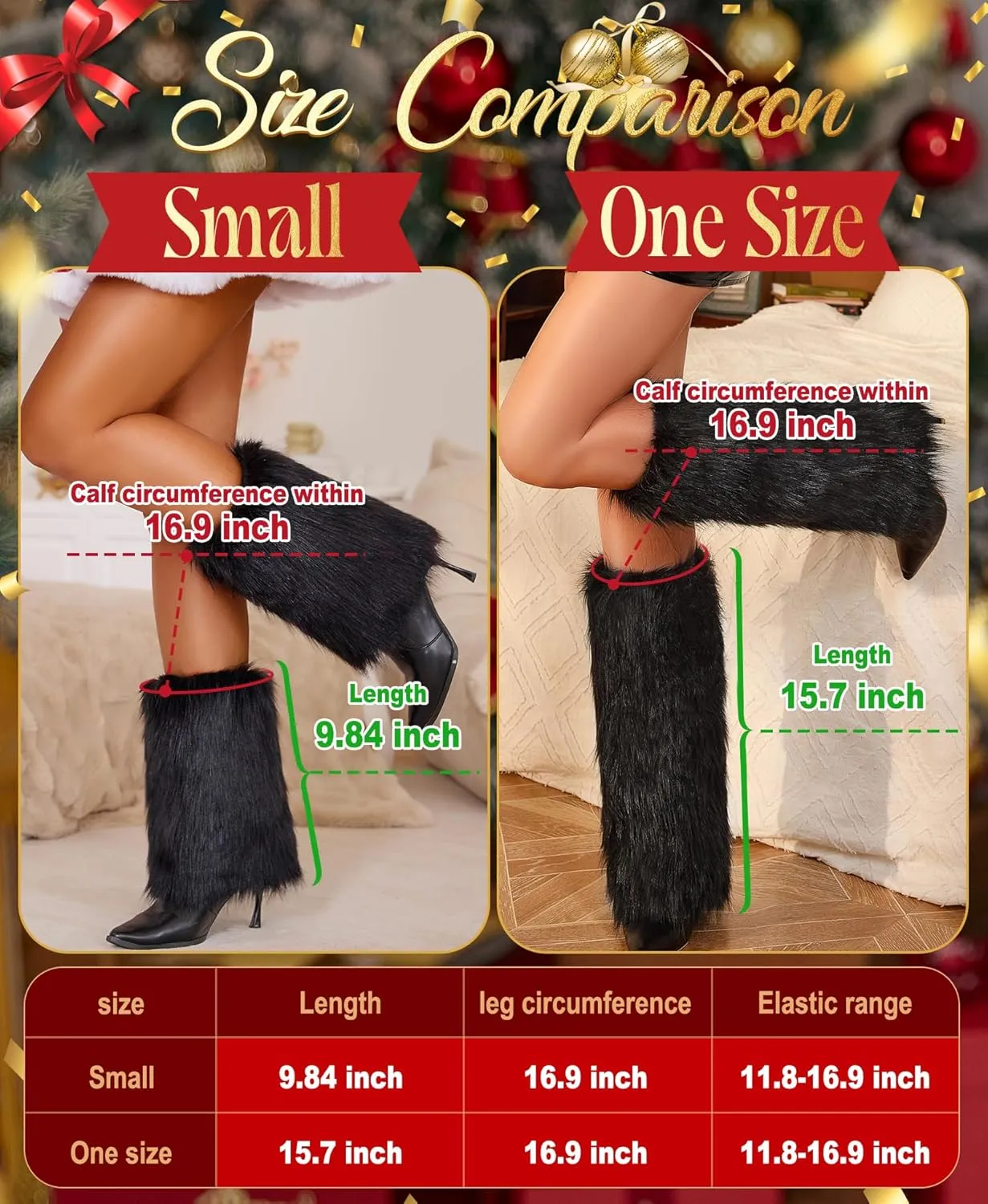 RSLOVE Women's Fuzzy Leg Warmers Winter Fur Fluffy Leg Warmers Soft Boot Cuffs Covers Halloween Santa Costume