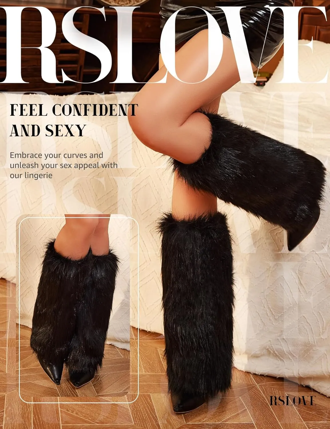 RSLOVE Women's Fuzzy Leg Warmers Winter Fur Fluffy Leg Warmers Soft Boot Cuffs Covers Halloween Santa Costume
