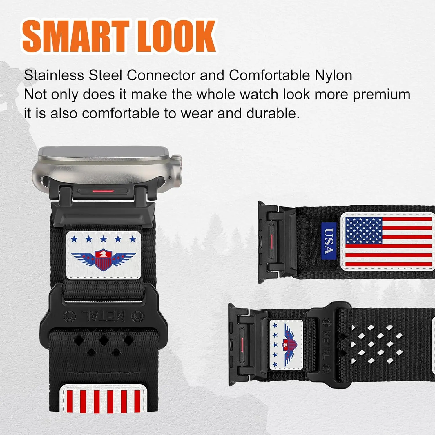 Rugged Nylon Band for Apple Watch Ultra 2 Bands for Men 49mm 46mm 45mm 44mm 42mm,Breathable Stars-Stripes Flag Wristband Workout Athletic Strap for iWatch Bands Ultra Series 10 9 8 7 6 5 4 3 SE/Ultra2