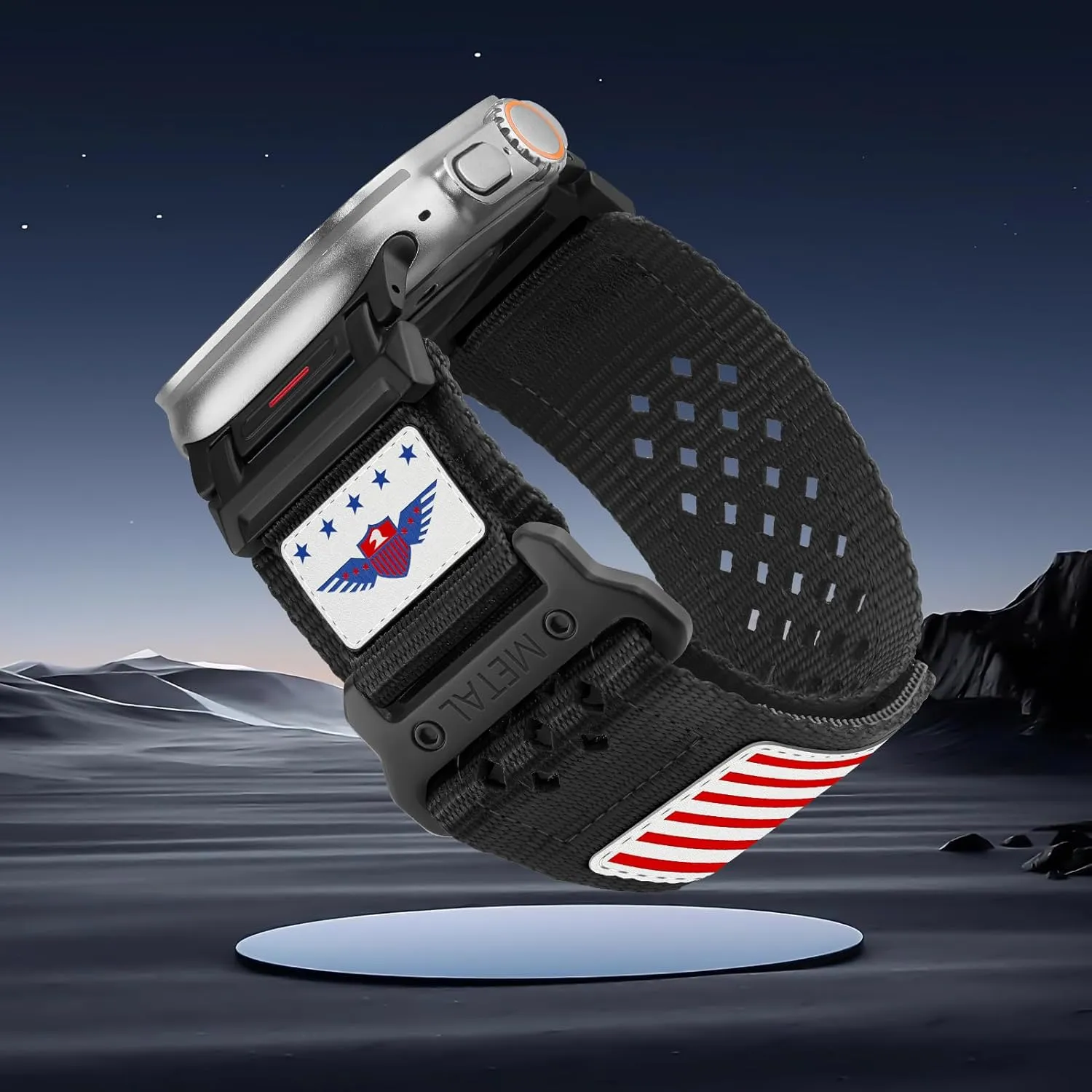 Rugged Nylon Band for Apple Watch Ultra 2 Bands for Men 49mm 46mm 45mm 44mm 42mm,Breathable Stars-Stripes Flag Wristband Workout Athletic Strap for iWatch Bands Ultra Series 10 9 8 7 6 5 4 3 SE/Ultra2