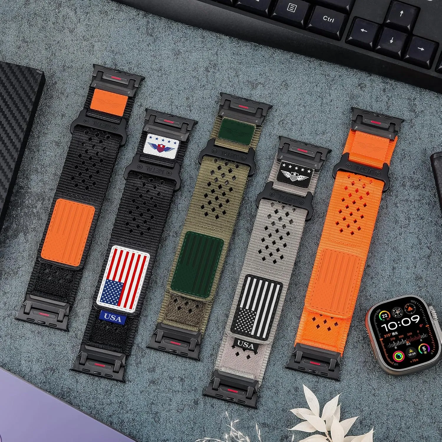 Rugged Nylon Band for Apple Watch Ultra 2 Bands for Men 49mm 46mm 45mm 44mm 42mm,Breathable Stars-Stripes Flag Wristband Workout Athletic Strap for iWatch Bands Ultra Series 10 9 8 7 6 5 4 3 SE/Ultra2