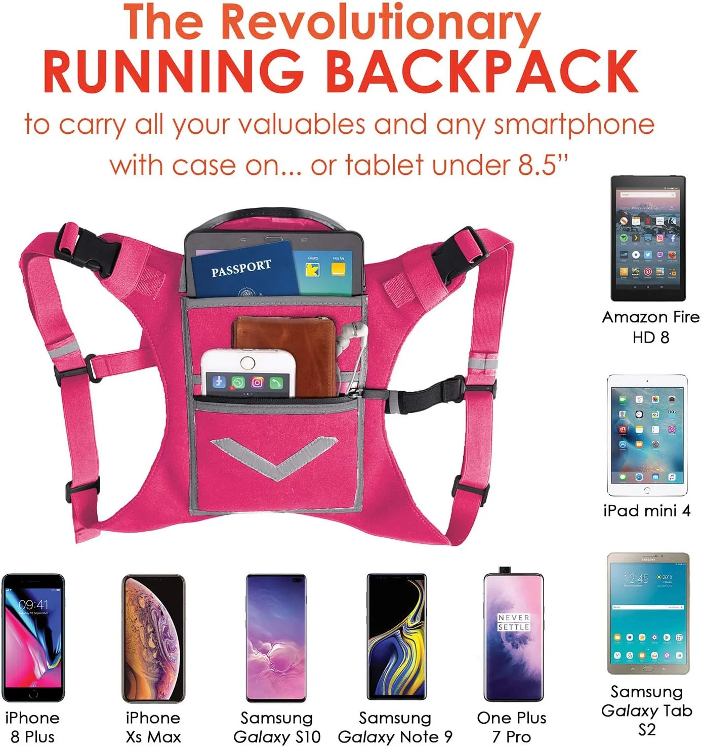Running Mini Backpack Vest for Men & Women - Hi-viz gear, Holds Valuables, any Phone - Ideal for Fitness, Walking, Cycling!
