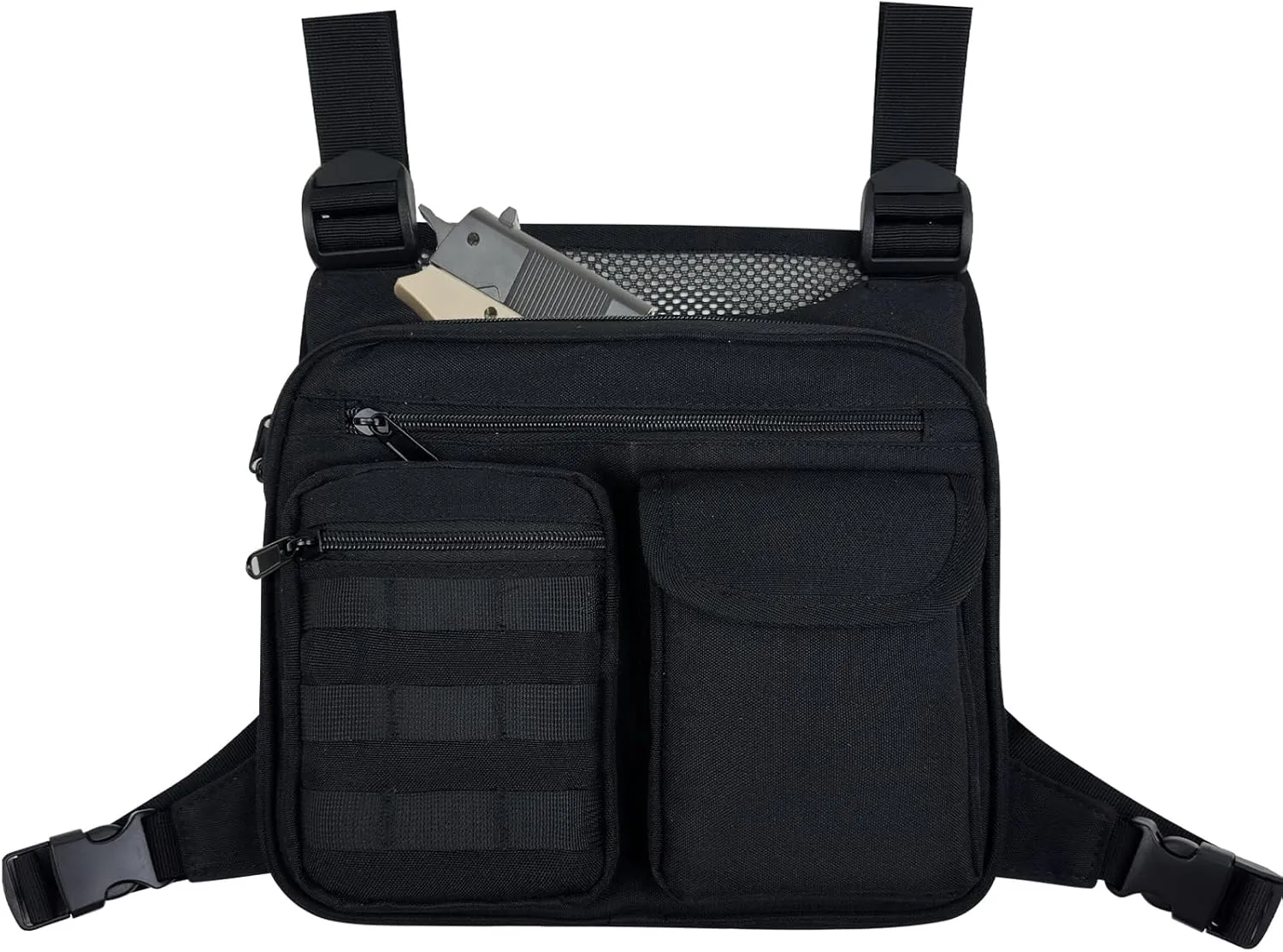 Running Vest Running Lightweight Chest Pack, Water Resistant Running Gear Chest Bag with Phone Holder Tactical Vest Pouch for Sport (Black)