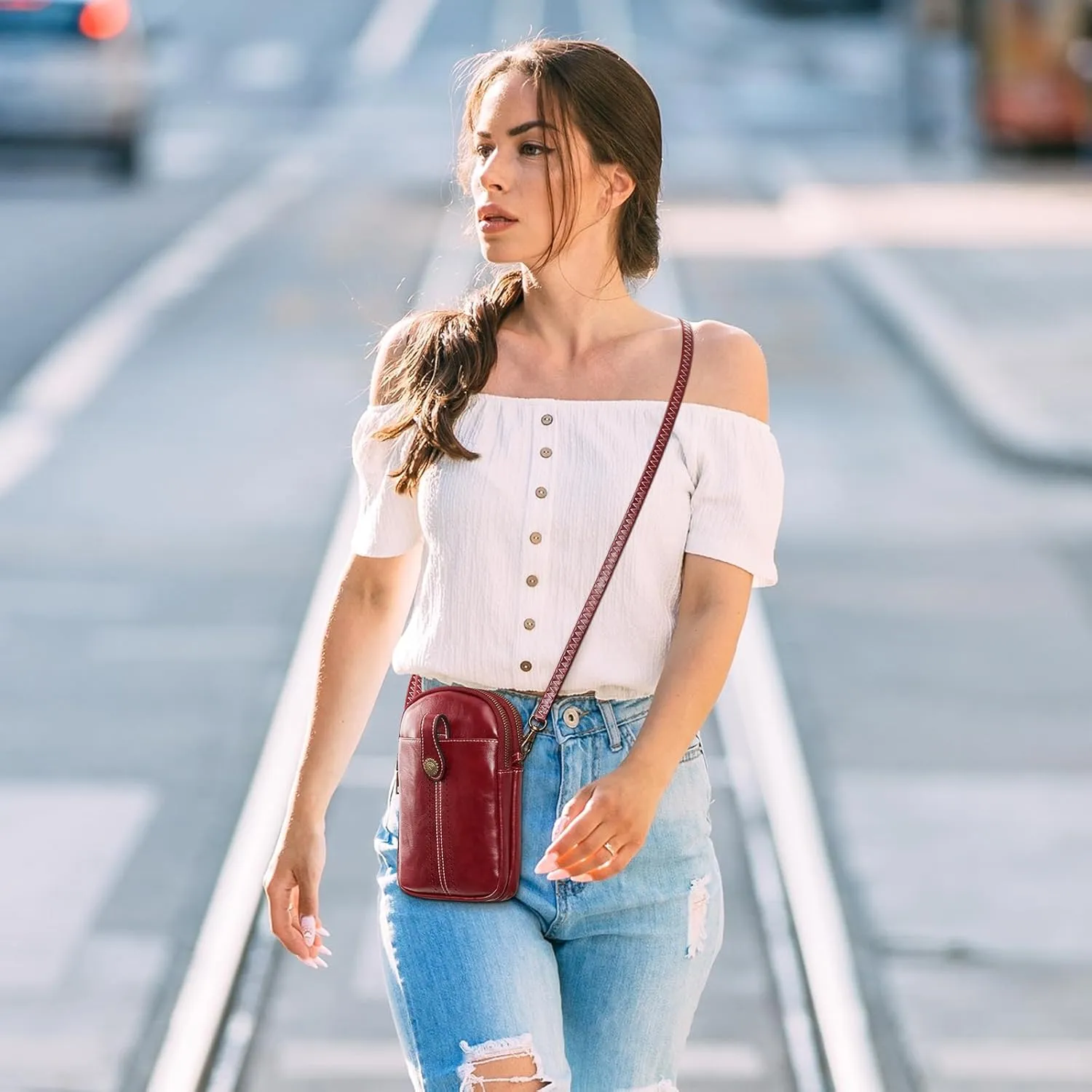S-ZONE Small Crossbody Bags for Women Trendy RFID Blocking Cell Phone Purse Vegan Leather Shoulder Bag with Card Slots