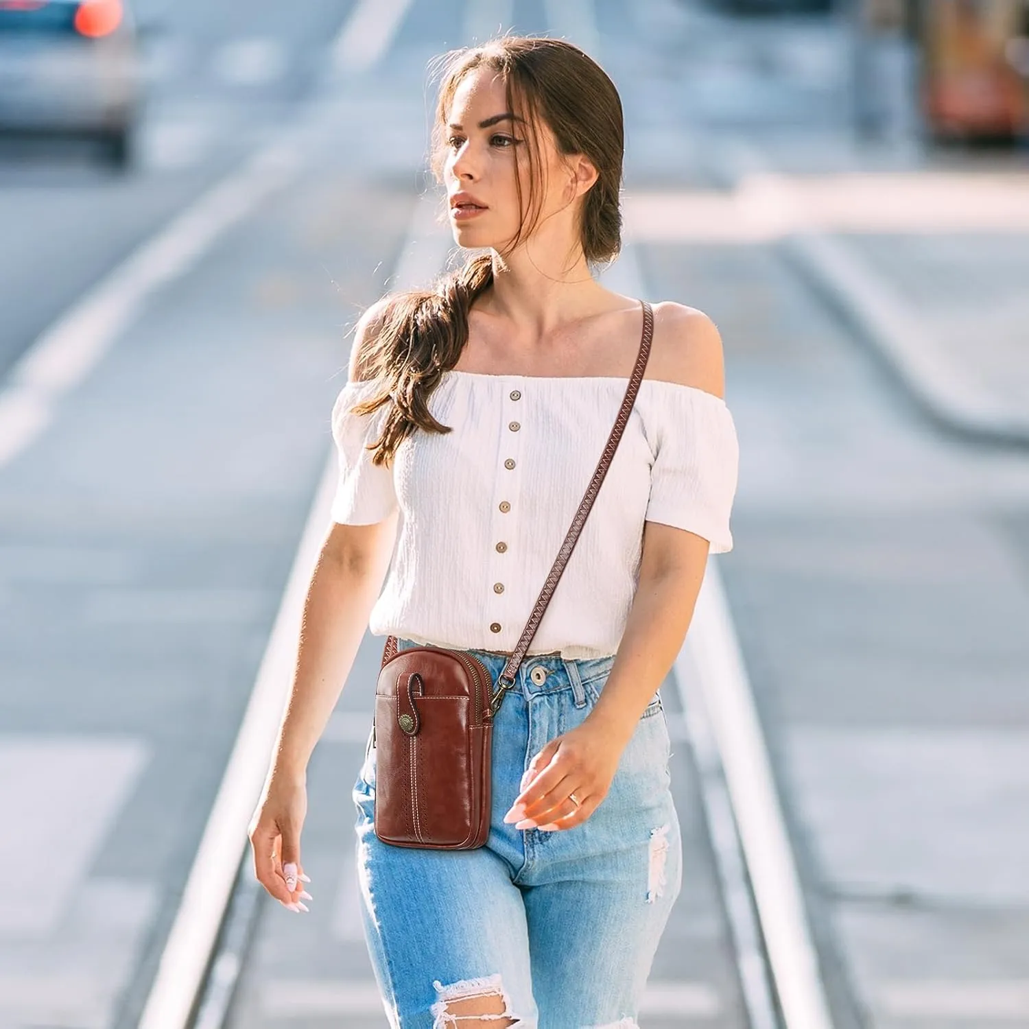 S-ZONE Small Crossbody Bags for Women Trendy RFID Blocking Cell Phone Purse Vegan Leather Shoulder Bag with Card Slots