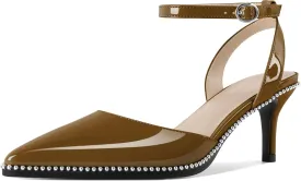 SAMMITOP Womens Slingback Kitten Heels Pointed Toe Low Heel Ankle Strap Pumps Slip On Comfortable Wedding Party Beaded Dress Shoes 2.4 Inch