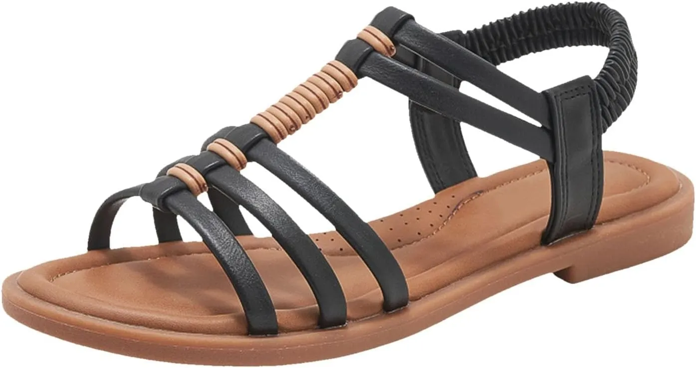 Sandals for Women Arch Support Sandals Summer Beach Sandals Boho Rhinestone Beaded Sandal Elastic Ankle Strap Shoes