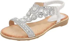Sandals Women Bohemian Beaded Sandals Elastic Ankle Strap Sandals Outdoor T-Strap Sandal Dress Summer Beach Shoes