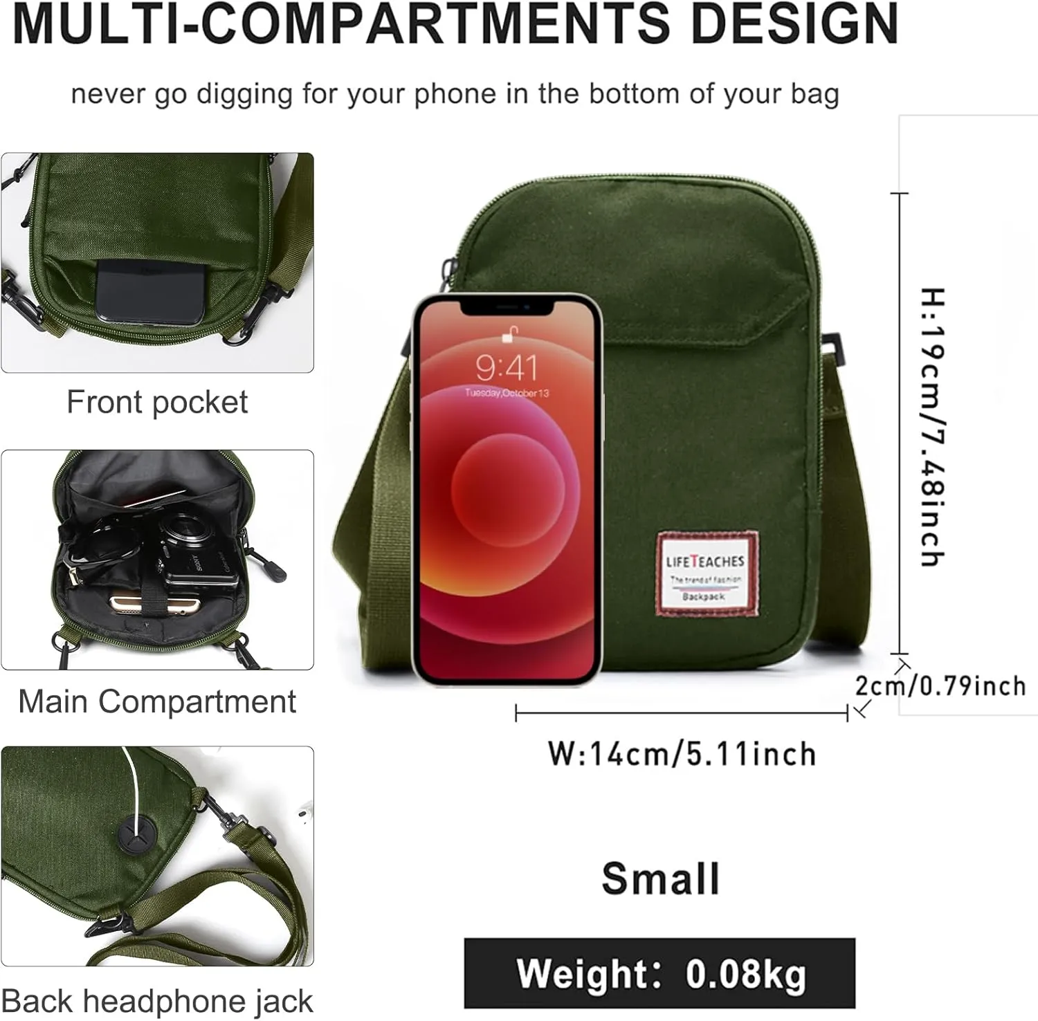 SEAFEW Mini Crossbody Bag Shoulder Bag for Men, Small Messenger Satchel Bag for Women