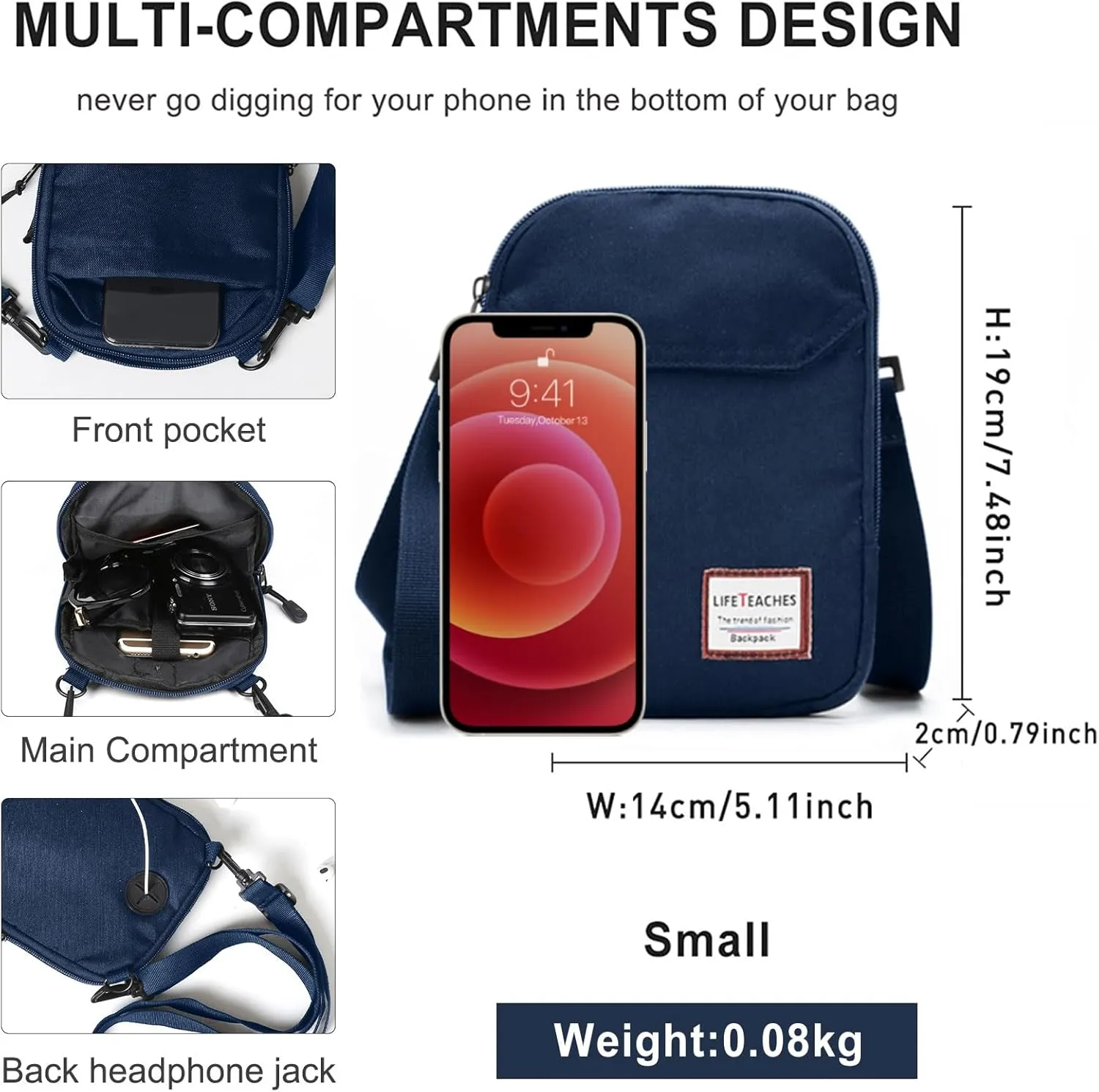 SEAFEW Mini Crossbody Bag Shoulder Bag for Men, Small Messenger Satchel Bag for Women