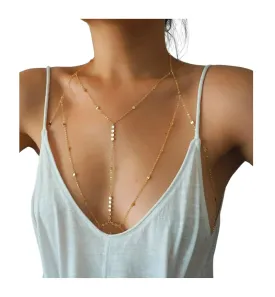Sequins Bra Body Chain, Tiny Coins T-Row Dainty Chain Bralette, Bikini Body Jewelry, Layering Festival Body Chain for Women (BC040-Sequins Bra)