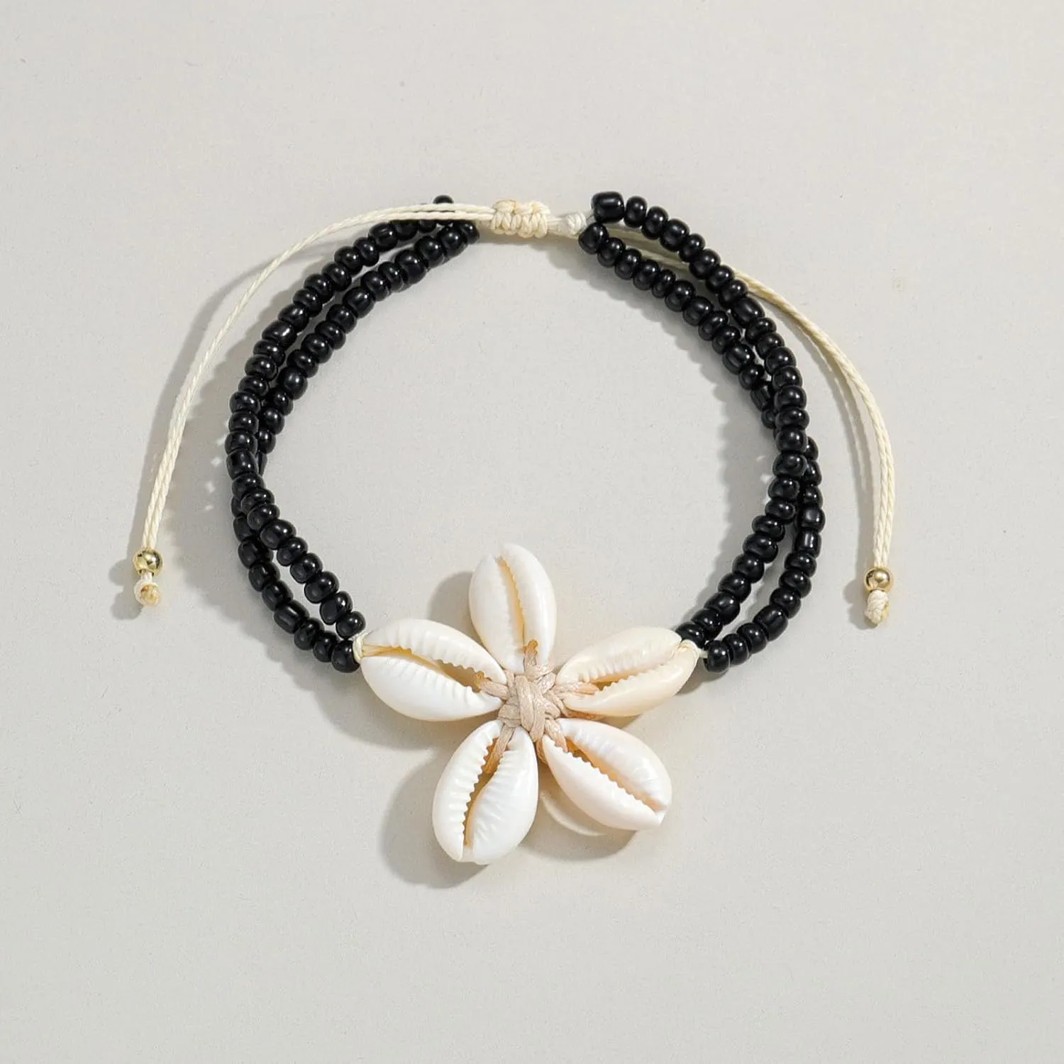Shell Beaded Ankle Bracelet for Women, Double Layered Hollow Heart Sea Shell & Starfish Anklet Boho Turquoise Elastic Anklet Bracelet Summer Beach Foot Jewelry