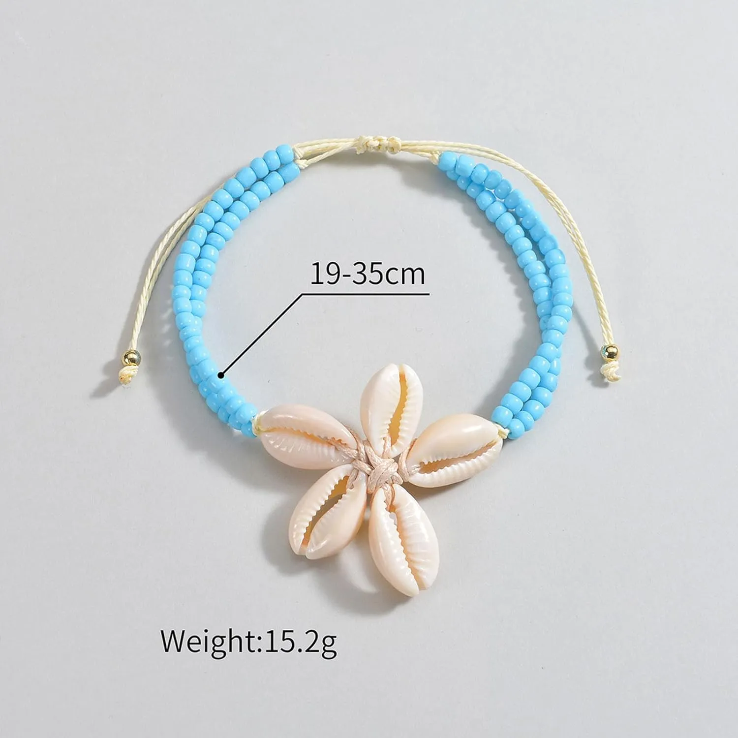 Shell Beaded Ankle Bracelet for Women, Double Layered Hollow Heart Sea Shell & Starfish Anklet Boho Turquoise Elastic Anklet Bracelet Summer Beach Foot Jewelry