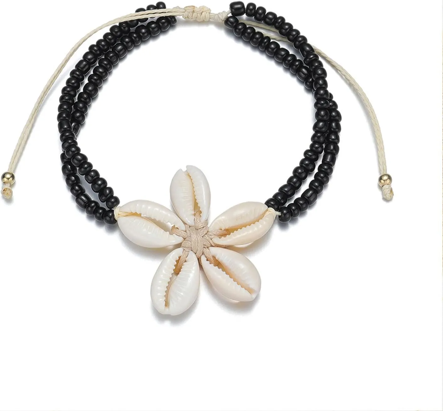 Shell Beaded Ankle Bracelet for Women, Double Layered Hollow Heart Sea Shell & Starfish Anklet Boho Turquoise Elastic Anklet Bracelet Summer Beach Foot Jewelry