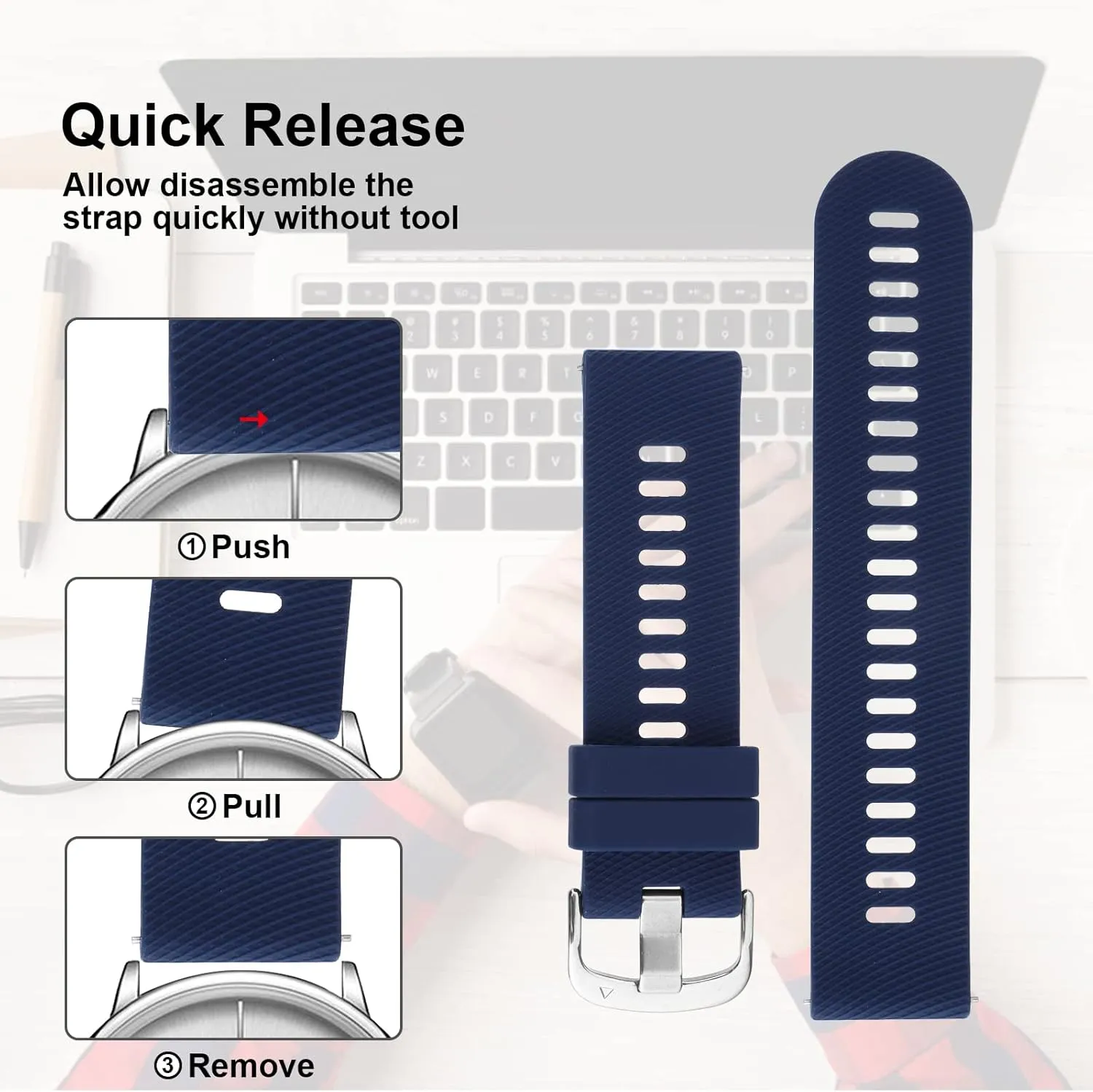 Silicone Rubber Watch Bands, Silver Stainless Steel Buckle, Quick Release, 18mm 20mm 22mm Smartwatches Bands for Men and Women Waterproof Sport Watchbands