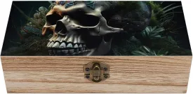 Skull And Plants Wooden Decorative Storage Box with Hinged Lock, Handmade Keepsake Jewelry Chest, Elegant Retro Decor Boxes, Compact Organizer Box for Home, Wedding, Gifts