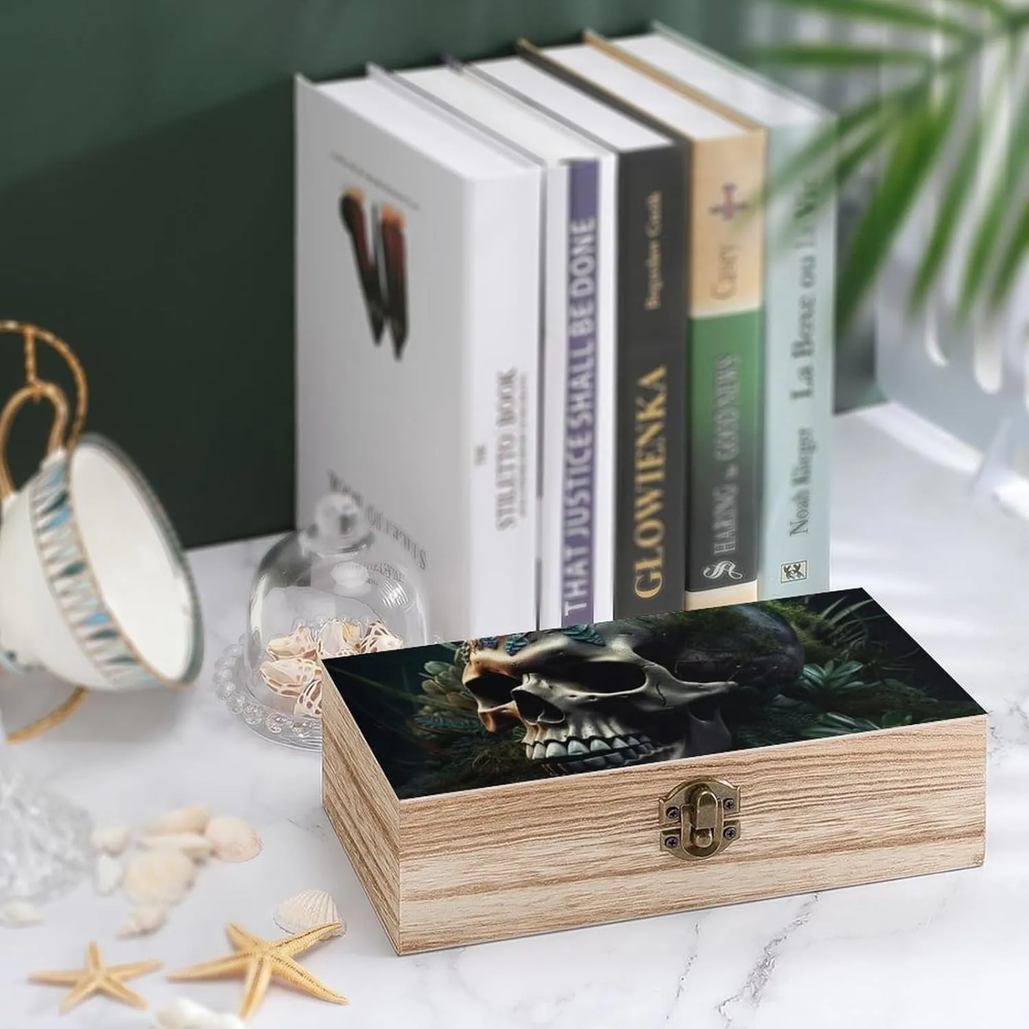 Skull And Plants Wooden Decorative Storage Box with Hinged Lock, Handmade Keepsake Jewelry Chest, Elegant Retro Decor Boxes, Compact Organizer Box for Home, Wedding, Gifts