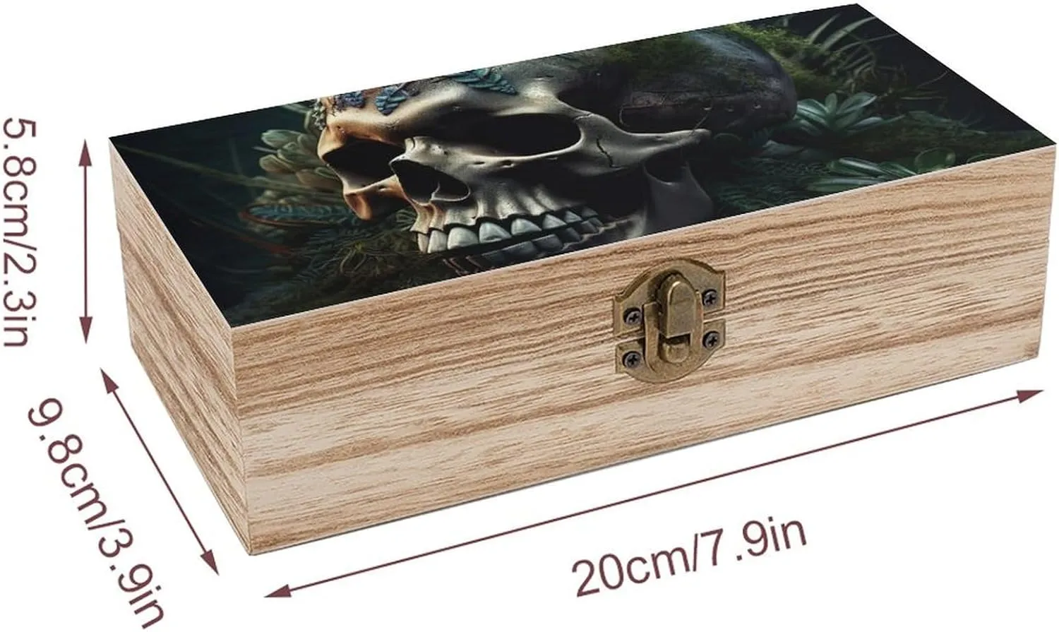 Skull And Plants Wooden Decorative Storage Box with Hinged Lock, Handmade Keepsake Jewelry Chest, Elegant Retro Decor Boxes, Compact Organizer Box for Home, Wedding, Gifts