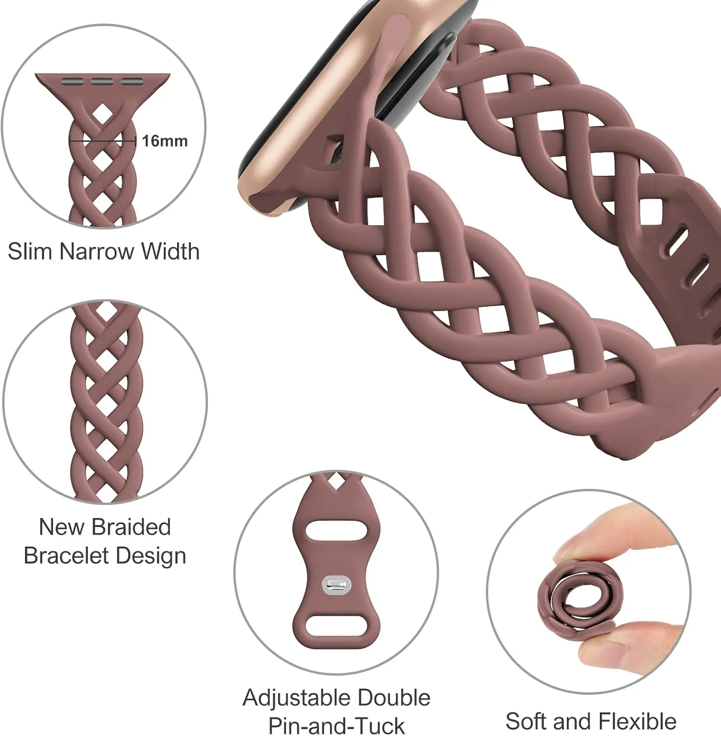 Slim Silicone Bands Compatible with Apple Watch Band 40mm 38mm 41mm 44mm 45mm 46mm 42mm Women Floral Breathable Braided Lace Thin Sport Strap Replacement Wristbands for iWatch SE Series 10 9 8 7 6 5 4 3 ultra 2